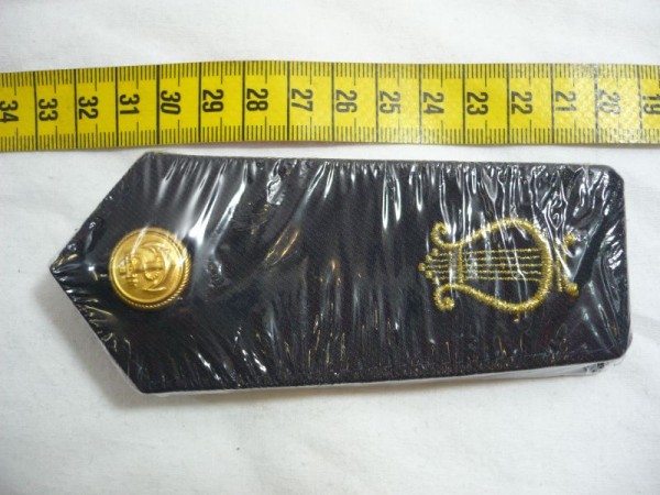 Allgemein: Schulterklappen Wasserschutzpolizei blau, 1 goldene Lyra 30mm, Druckknopf gold mit Anker