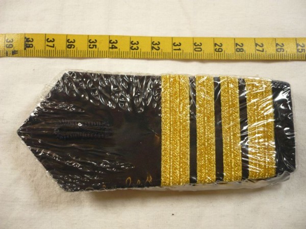 Allgemein: Schulterklappen Wasserschutzpolizei/ Bundespolizei BGS See, 4 goldene Streifen 12- 8- 8-12mm, Knopfloch