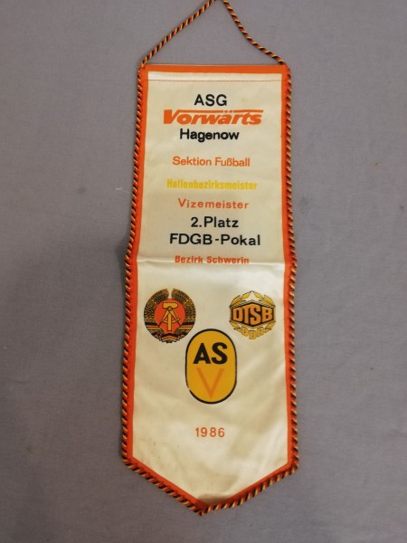 Tischfahne/ Tischwimpel DDR ASG Vorwärts Hagenow 2.Platz FDGB Pokal 1986