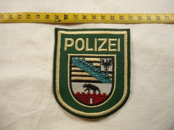 Sachsen-Anhalt: Armabzeichen, Polizei Sachsen-Anhalt, grün, maschinengestickt