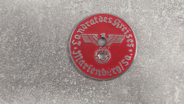3. Reich KFZ-Zulassungsplakette - Marienberg / Sa. entnazifiziert