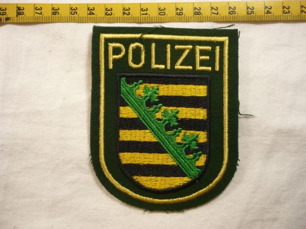 Sachsen: Armabzeichen, Polizei Sachsen, grün, maschinengestickt
