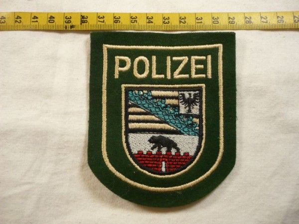 Sachsen-Anhalt: Armabzeichen, Polizei Sachsen-Anhalt, grün, maschinengestickt