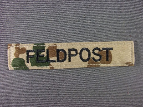 Namenstreifen Feldpost schwarz auf wüstentarn maschinengestickt mit Klett