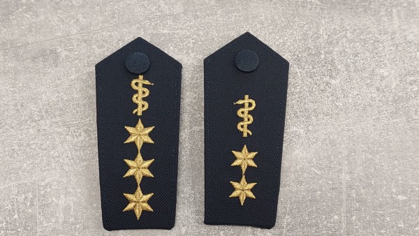 BGS Schulterklappen Bundespolizei blau Äskulapstab gold 25mm und 3 bzw 2 Sterne gold, Druckknopf