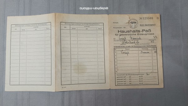 3.Reich Haushalts-Paß für gewerbliche Erzeugnisse entnazifiziert