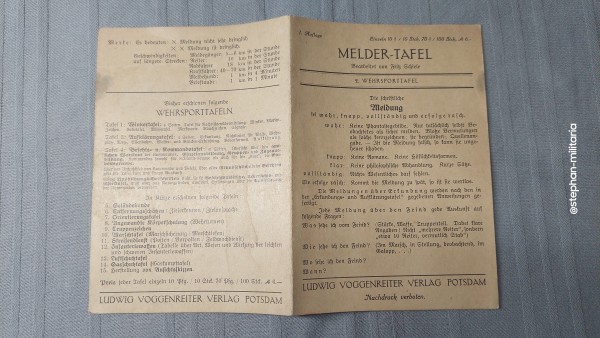 Literatur: Melder-Tafel - 2.Wehrsporttafel 3.Reich Original