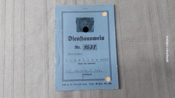 3.Reich Dienstausweis Polizei für Pol.Wachtm.d.Res. - Hannover 1940 - entnazifiziert