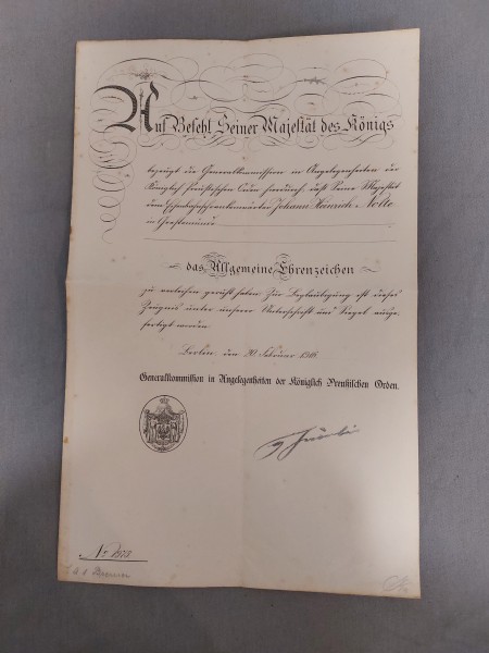 Preussen Urkunde - Allgemeines Ehrenzeichen Eisenbahnschrankenwärter - Original