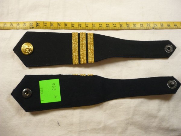 Allgemein: Schulterklappen Wasserschutzpolizei/ Bundespolizei BGS See, 3 goldene Streifen 8mm, Druckknopf gold mit Anker