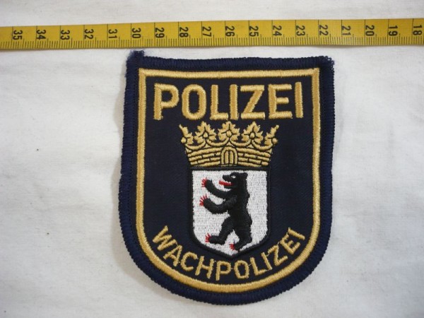 Berlin: Armabzeichen, Polizei Wachpolizei Berlin, blau, beige maschinengestickt auf blau