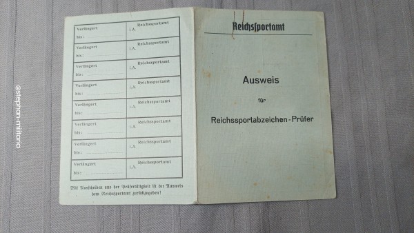 3.Reich Ausweis für Reichssportabzeichen-Prüfer - Geltungsbereich Kriegsmarine 1942