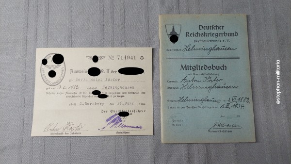 Deutscher Reichskriegerbund Mitgliedsbuch und Ausweis X.A.R.II der NXDAP - Helminghausen
