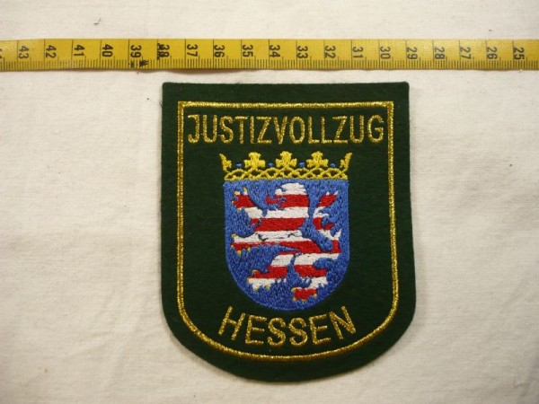 Hessen: Armabzeichen, Justizvollzug Hessen, grün, Lurex gold maschinengestickt