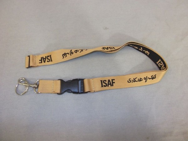 Schlüsselanhänger, Schlüsselband #ISAF#, braun