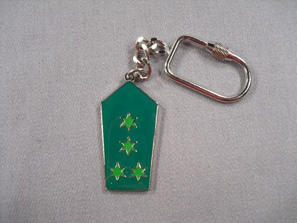 Allgemein: Schlüsselanhänger Polizei Schulterklappe, 4 Sterne grün auf grün, Metall