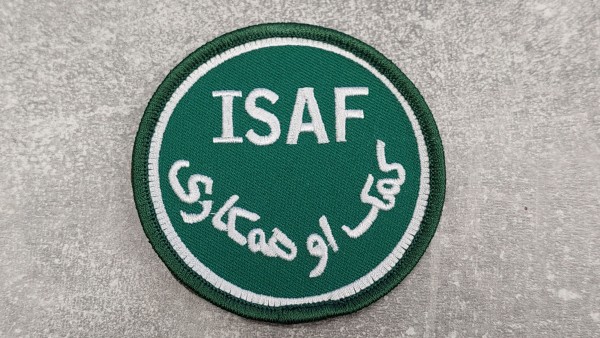 Verbandsabzeichen ISAF weiss auf grün mit Klett 8cm