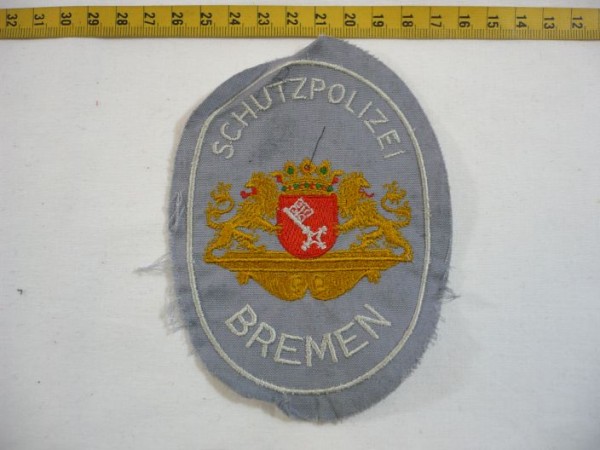 Bremen: Armabzeichen, Schutzpolizei Bremen, alte Art, grau, maschinengestickt