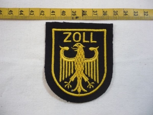 BUND: Brustabzeichen ZOLL, Wasserzoll, gelb auf blau maschinengestickt