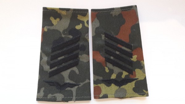 Rangschlaufen Stabsgefreiter schwarz auf Flecktarn mit Schwinge