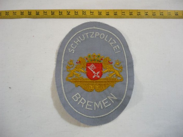 Bremen: Armabzeichen, Schutzpolizei Bremen, alte Art, grau, maschinengestickt