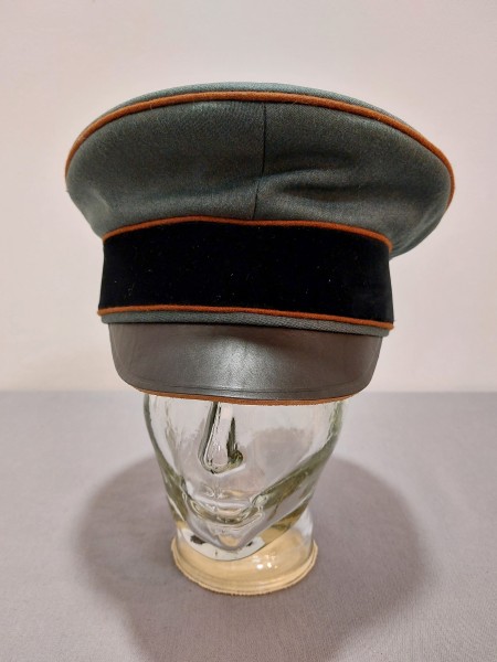 Waffen XX Schirmmütze Offizier, feldgrau Trikot, braune Paspel Grösse 58