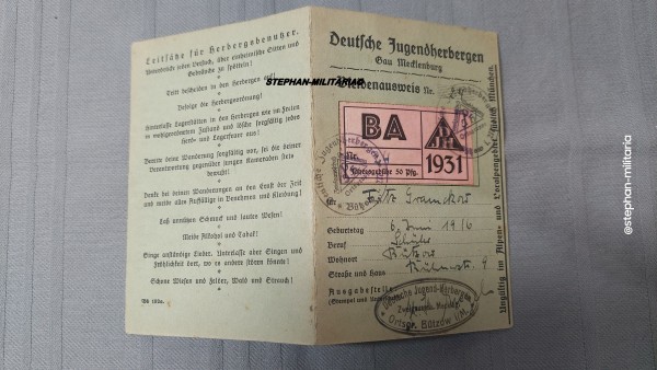 DJH Ausweis Deutsche Jugendherbergen Bleibenausweis Gau Mecklenburg