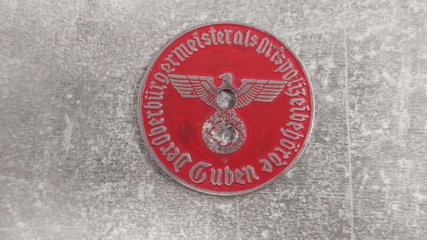 3. Reich KFZ-Zulassungsplakette Ortspolizeibehörde Guben - entnazifiziert