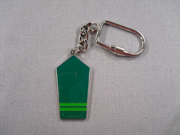 Allgemein: Schlüsselanhänger Polizei Schulterklappe, 2 Streifen grün auf grün, Metall