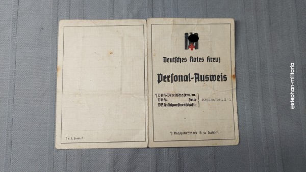 3.Reich Deutsches Rotes Kreuz Personal-Ausweis Helferin von 1941 - Remscheid DRK