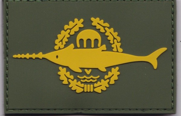 Tätigkeitsabzeichen, Kampfschwimmer gelb auf oliv - GUMMIABZEICHEN - hinten mit Klett