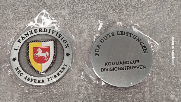 Bundeswehr Kommandeurscoin 1.Panzerdivision - NEC ASPERA TERRENT - Für gute Leistungen