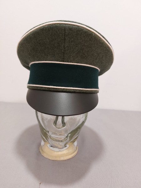 Wehrmacht Schirmmütze Mannschaften Heer feldgrau - weiße Paspel Grösse 55 - Lederschirm