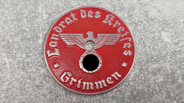 3.Reich KFZ-Zulassungsplakette - Grimmen