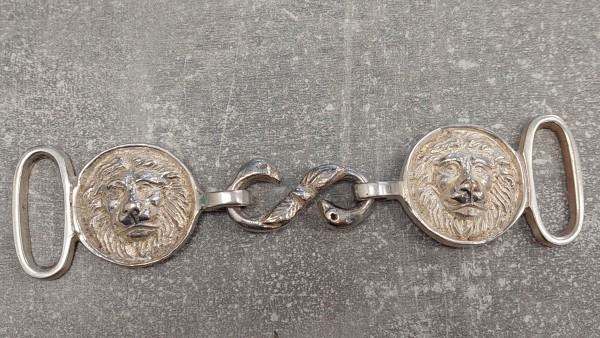 Koppelschloss für Unterschnallgürtel mit Löwenkopf, Metall silber
