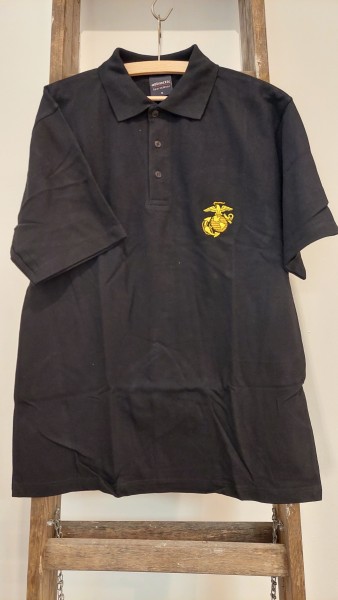 USA Polohemd Marine Corps mit Emblem USMC in schwarz