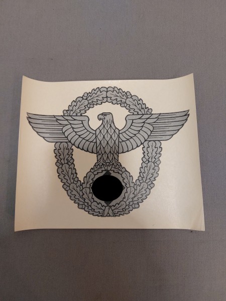 3.Reich Abziehbild Adlerschild für Fahrzeuge der Polizei und Feuerwehr, entnazifiziert, Größe 20cm