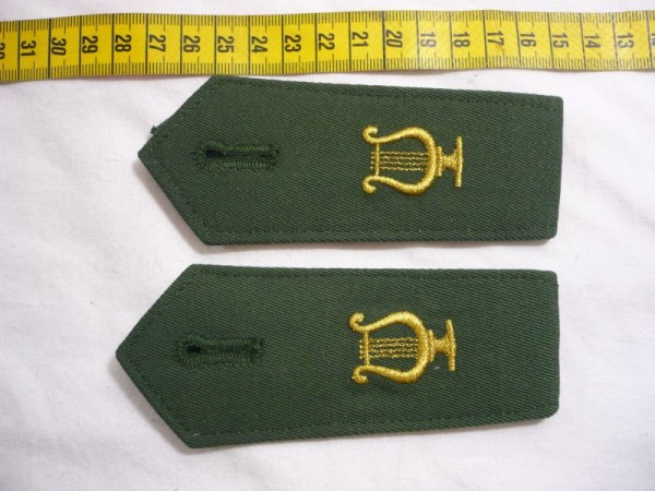 Allgemein: Schulterklappen Polizei grün, 1 goldene Lyra 29mm, Knopfloch