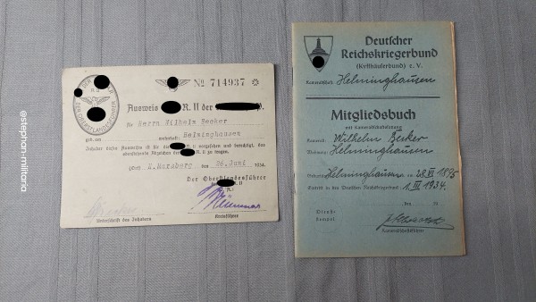Deutscher Reichskriegerbund Mitgliedsbuch und Ausweis X.A.R.II der NXDAP - Helminghausen