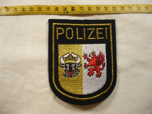 Mecklenburg-Vorpommern: Armabzeichen, Wasserschutzpolizei Mecklenburg- Vorpommern, blau, Lurex gold maschinengestickt