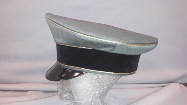 Schirmmütze, General, feldgrau, Trikot, ohne Hersteller, Lackschirm #Größe 60#, mit Samtrand in der Ausführung für Sepp Dietrich mit goldener Biese, ohne Abzeichen