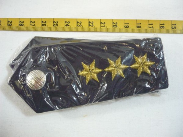 Allgemein: Schulterklappen Polizei blau, 3 Sterne gold, Druckknopf silber gestreift