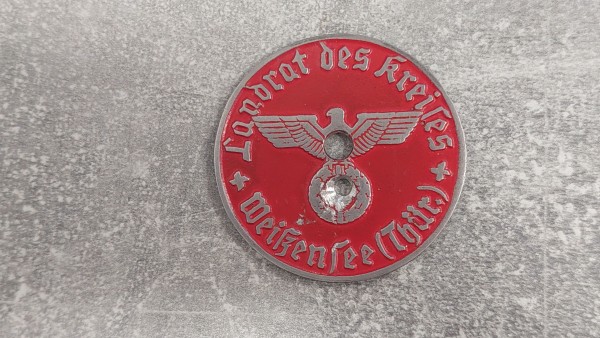 3.Reich KFZ-Zulassungsplakette - Weißensee (Thür.) entnazifiziert