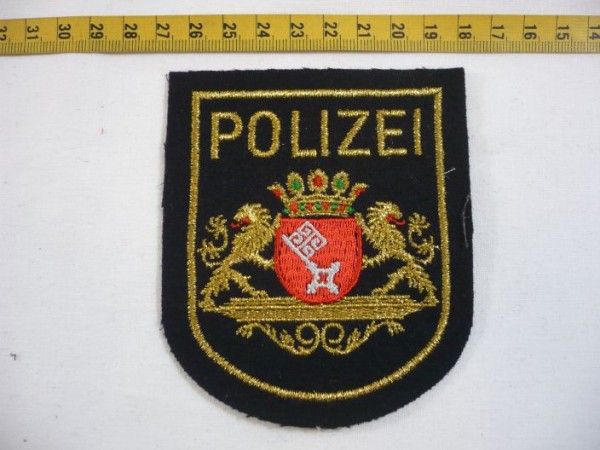 Bremen: Armabzeichen, Wasserschutzpolizei Bremen, blau, gold Lurex maschinengestickt auf blau